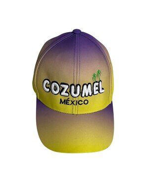 Cozumel Souvenir Cap Hat Raised White Embroidery Text Yellow Purple Adjustable
